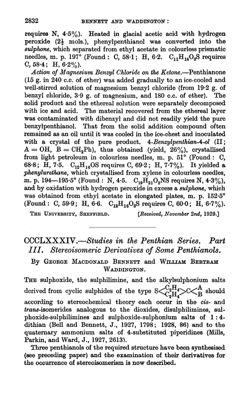 CCCLXXXIV.—Studies in the penthian series. Part III. Stereoisomeric derivatives of some penthianols