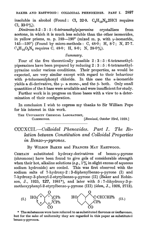 CCCXCII.—Colloidal phenoxides. Part I. The relation between constitution and colloidal properties in benzo-γ-pyrones