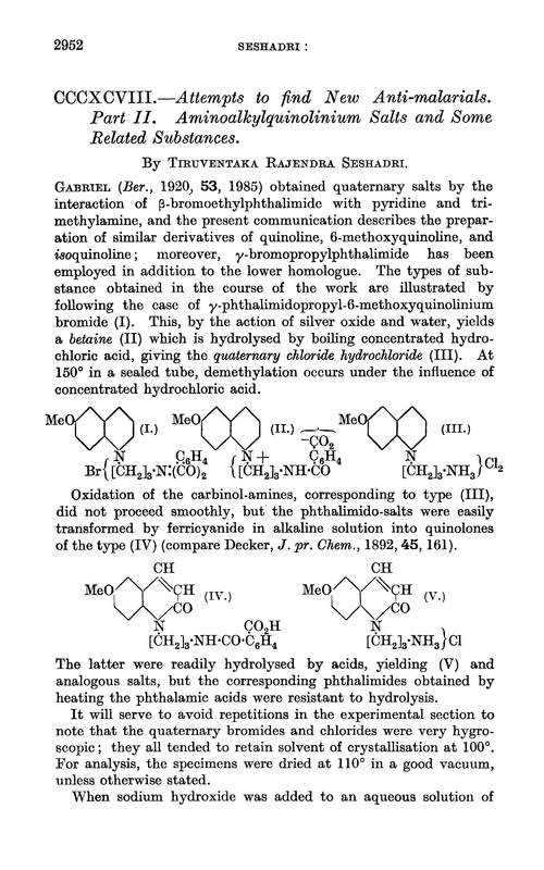 CCCXCVIII.—Attempts to find new anti-malarials. Part II. Aminoalkylquinolinium salts and some related substances