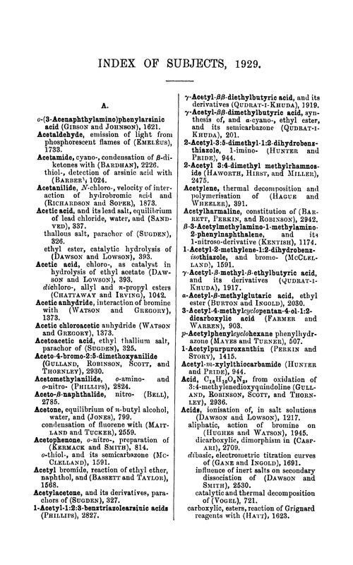 Index of subjects, 1929