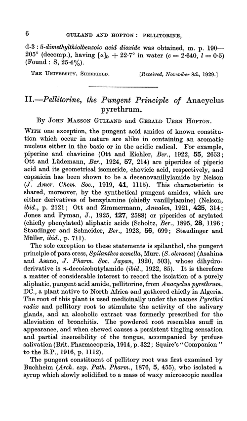 II.—Pellitorine, the pungent principle of Anacyclus pyrethrum