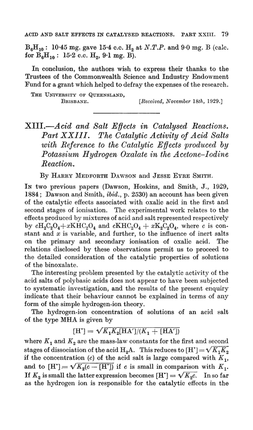 XIII.—Acid and salt effects in catalysed reactions. Part XXIII. The catalytic activity of acid salts with reference to the catalytic effects produced by potassium hydrogen oxalate in the acetone–iodine reaction