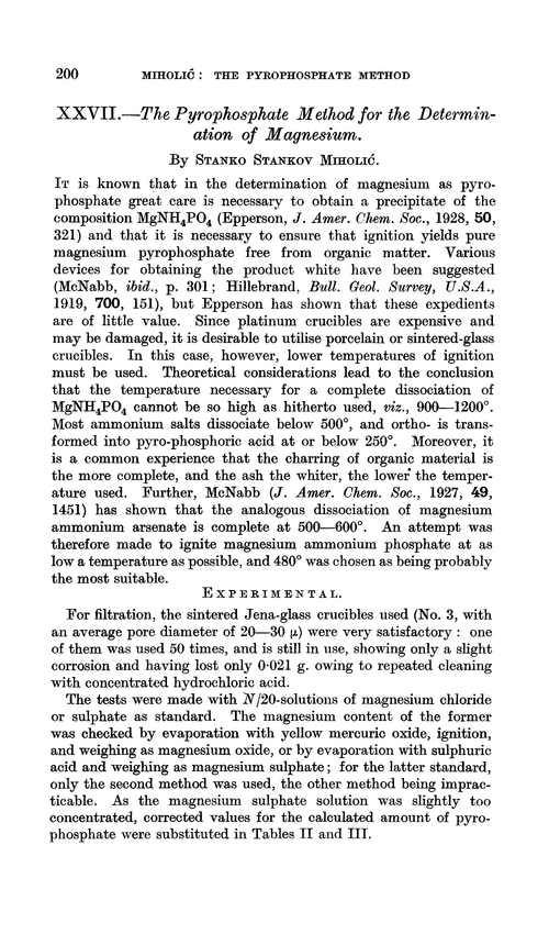 XXVII.—The pyrophosphate method for the determination of magnesium