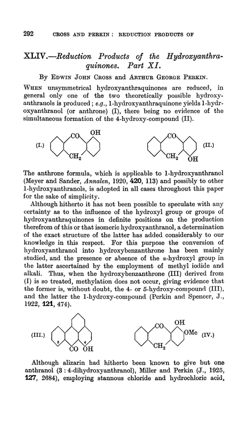 XLIV.—Reduction products of the hydroxyanthraquinones. Part XI