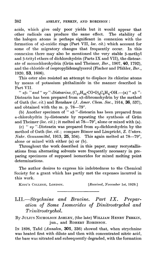 LII.—Strychnine and brucine. Part IX. Preparation of some isomerides of dinitrostrychol and trinitrostrychol