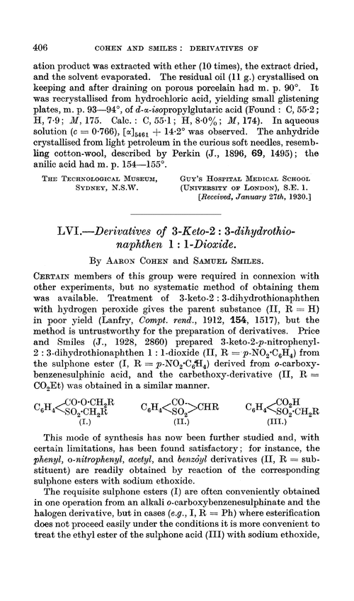 LVI.—Derivatives of 3-keto-2 : 3-dihydrothionaphthen 1 : 1-dioxide