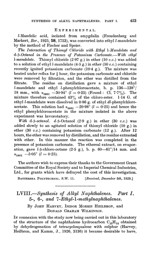 LVIII.—Synthesis of alkyl naphthalenes. Part I. 5-, 6-, and 7-Ethyl-l-methylnaphthalenes