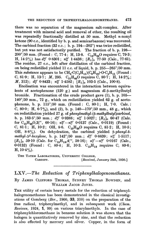 LXV.—The reduction of triphenylhalogenomethanes