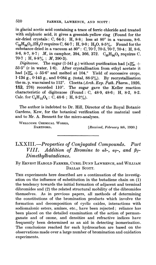 LXXIII.—Properties of conjugated compounds. Part VIII. Addition of bromine to αδ-, αγ-, and βγ-dimethylbutadienes