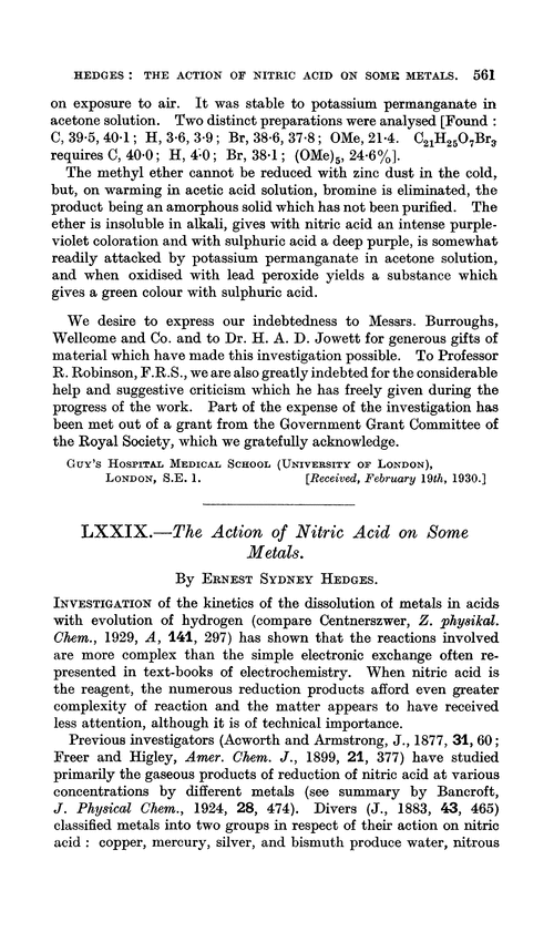 LXXIX.—The action of nitric acid on some metals