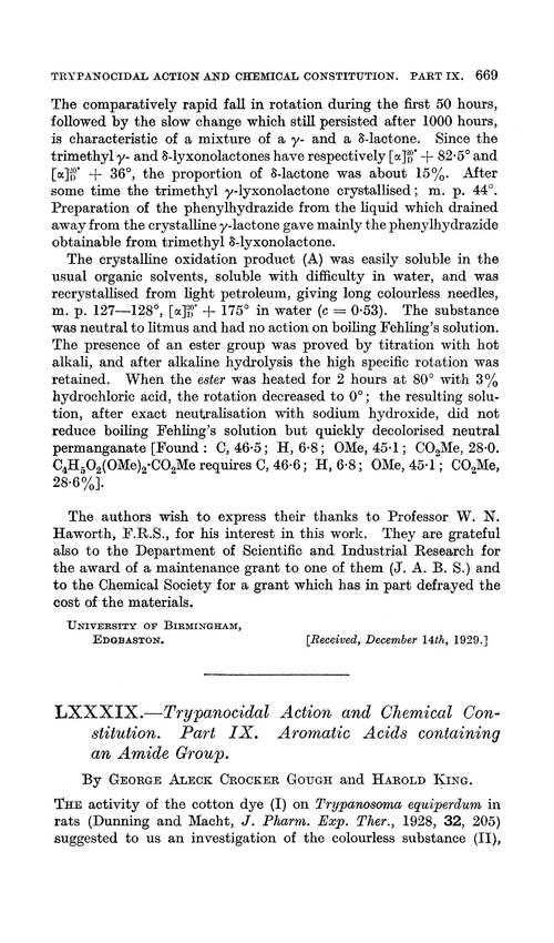 LXXXIX.—Trypanocidal action and chemical constitution. Part IX. Aromatic acids containing an amide group