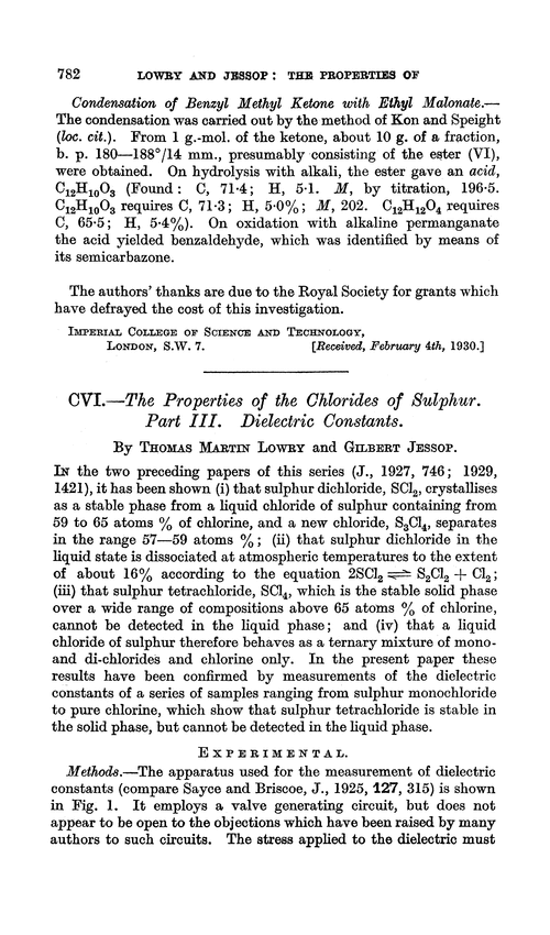 CVI.—The properties of the chlorides of sulphur. Part III. Dielectric constants