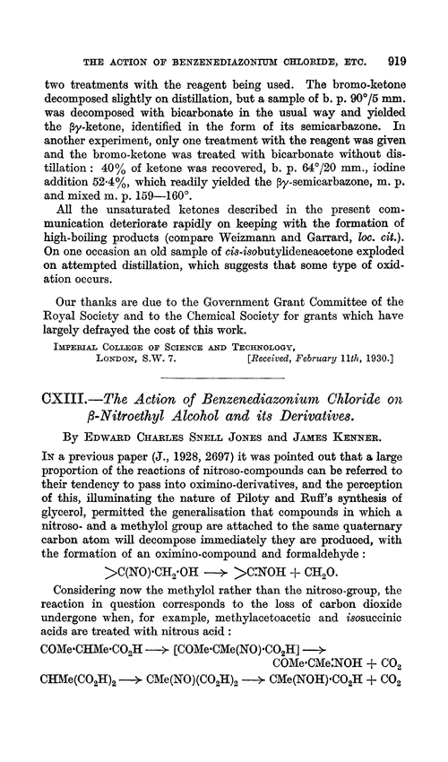 CXIII.—The action of benzenediazonium chloride on β-nitroethyl alcohol and its derivatives