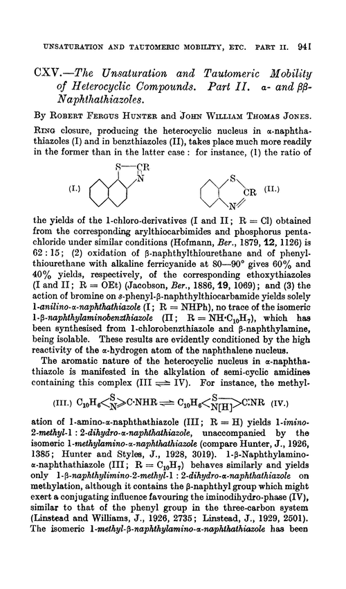 CXV.—The unsaturation and tautomeric mobility of heterocyclic compounds. Part II. α- and ββ-Naphthalthiazoles