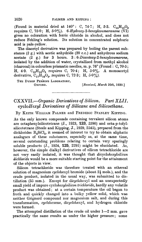 CXXVII.—Organic derivatives of silicon. Part XLII. cycloHexyl derivatives of silicane and silicoethane