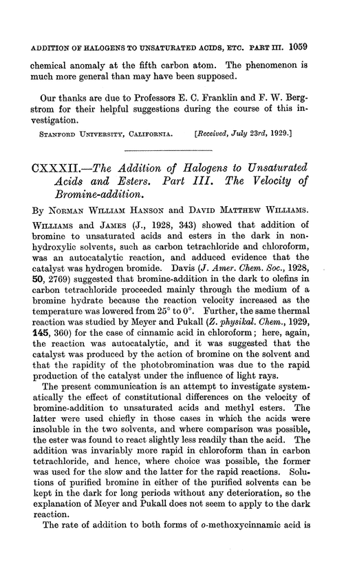 CXXXII.—The addition of halogens to unsaturated acids and esters. Part III. The velocity of bromine-addition