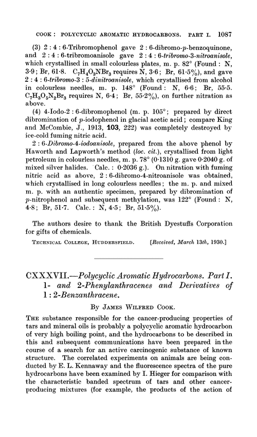 CXXXVII.—Polycyclic aromatic hydrocarbons. Part I. 1- and 2-Phenylanthracenes and derivatives of 1 : 2-benzanthracene