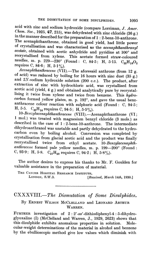 CXXXVIII.—The dismutation of some disulphides