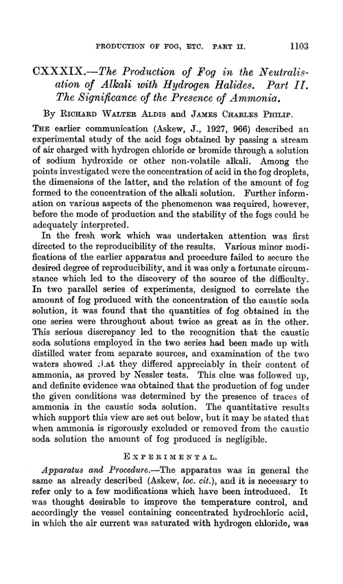 CXXXIX.—The production of fog in the neutralisation of alkali with hydrogen halides. Part II. The significance of the presence of ammonia