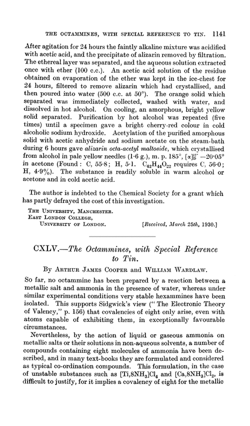 CXLV.—The octammines, with special reference to tin