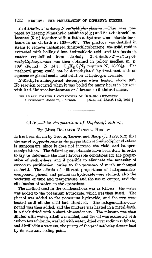 CLV.—The preparation of diphenyl ethers
