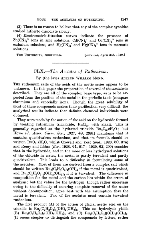 CLX.—The acetates of ruthenium