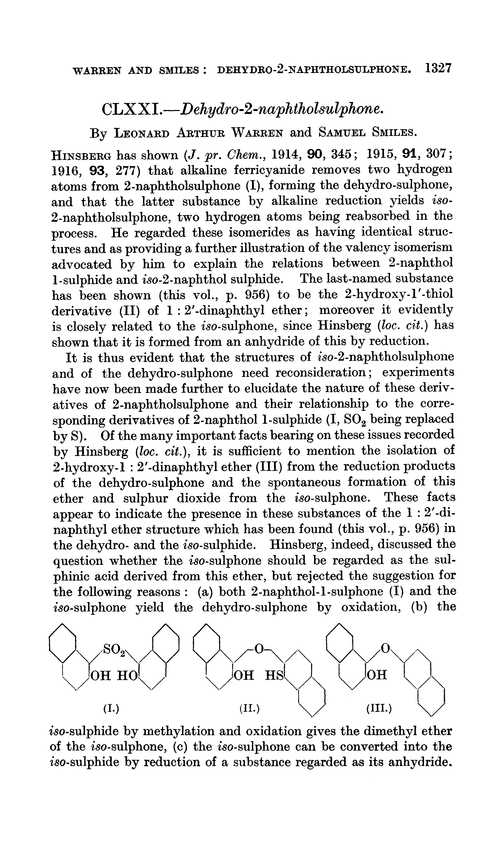 CLXXI.—Dehydro-2-naphtholsulphone