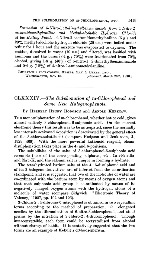 CLXXXIV.—The sulphonation of m-chlorophenol and some new halogenophenols