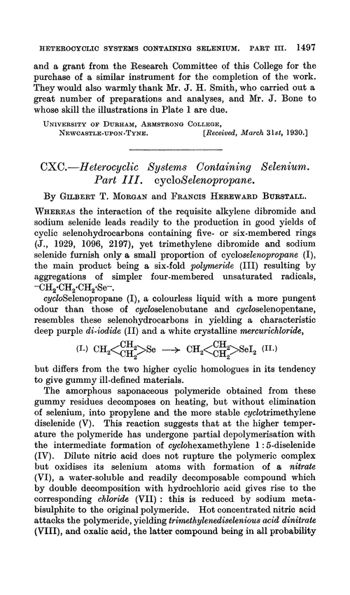 CXC.—Heterocyclic systems containing selenium. Part III. cycloSelenopropane