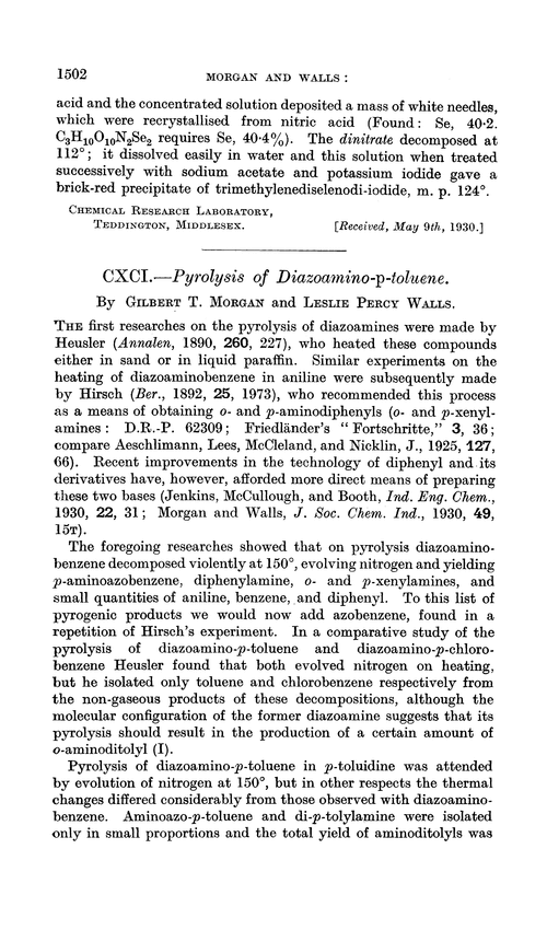 CXCI.—Pyrolysis of diazoamino-p-toluene