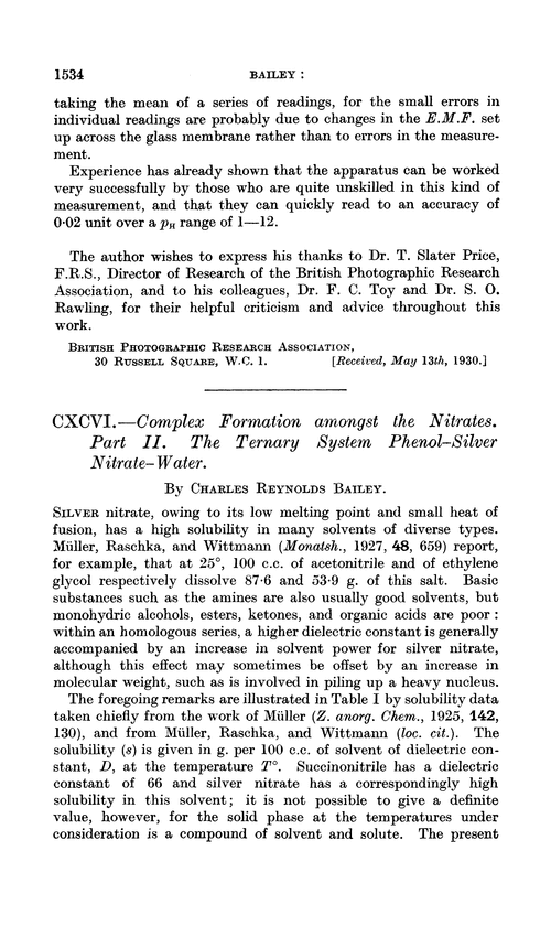 CXCVI.—Complex formation amongst the nitrates. Part II. The ternary system phenol–silver nitrate–water