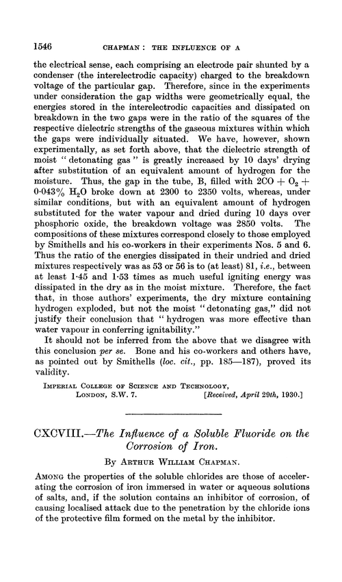 CXCVIII.—The influence of a soluble fluoride on the corrosion of iron