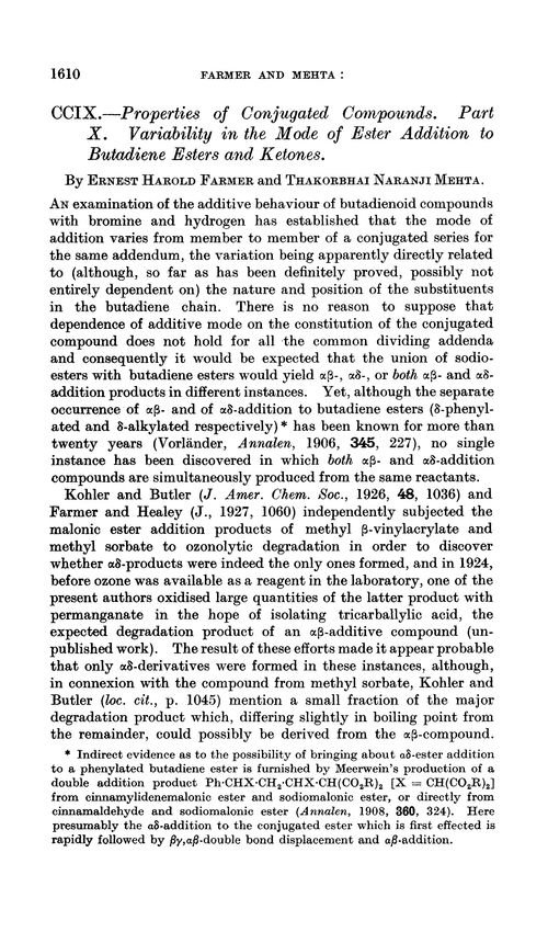 CCIX.—Properties of conjugated compounds. Part X. Variability in the mode of ester addition to butadiene esters and ketones