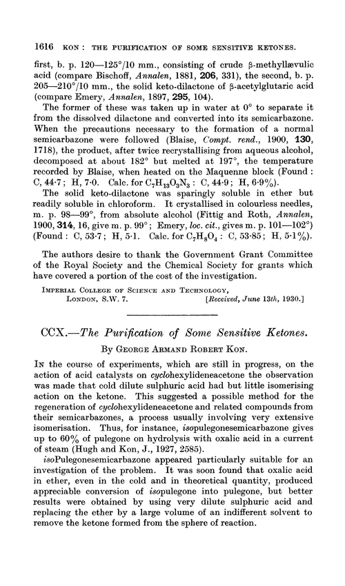 CCX.—The purification of some sensitive ketones