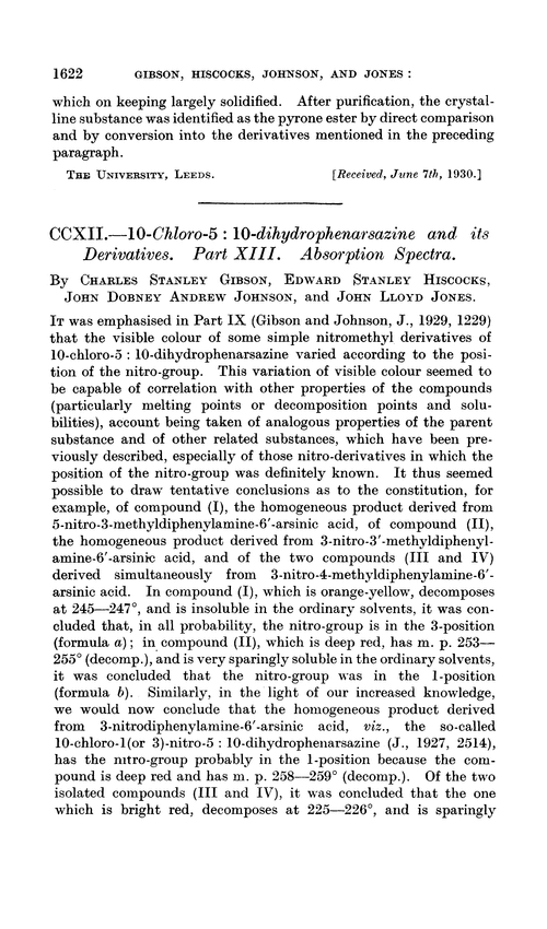 CCXII.—10-Chloro-5 : 10-dihydrophenarsazine and its derivatives. Part XIII. Absorption spectra