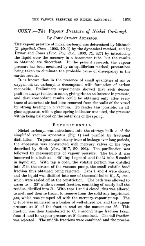 CCXV.—The vapour pressure of nickel carbonyl