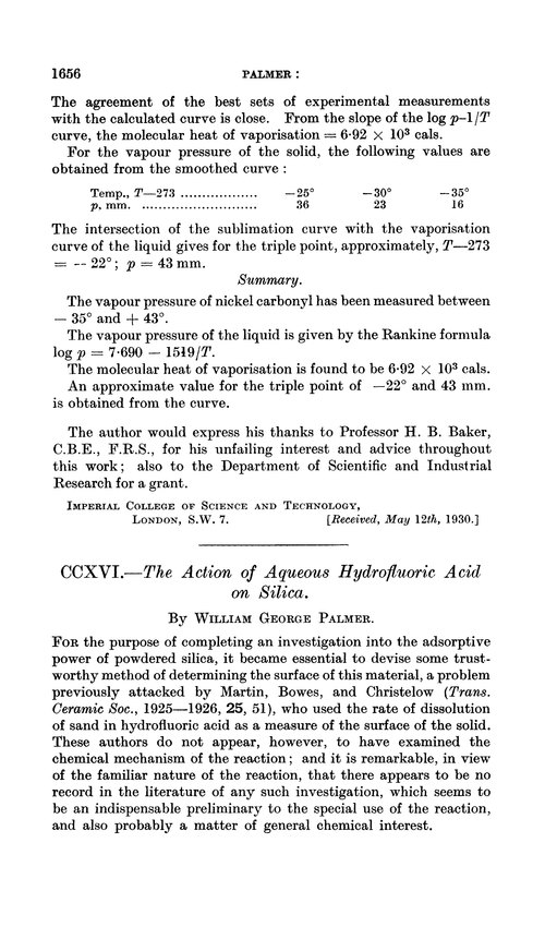 CCXVI.—The action of aqueous hydrofluoric acid on silica
