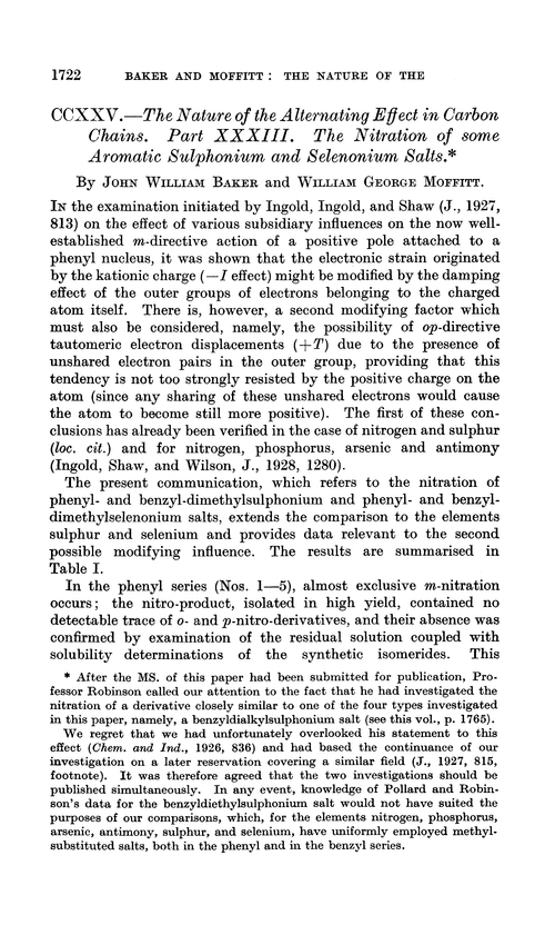 CCXXV.—The nature of the alternating effect in carbon chains. Part XXXIII. The nitration of some aromatic sulphonium and selenonium salts