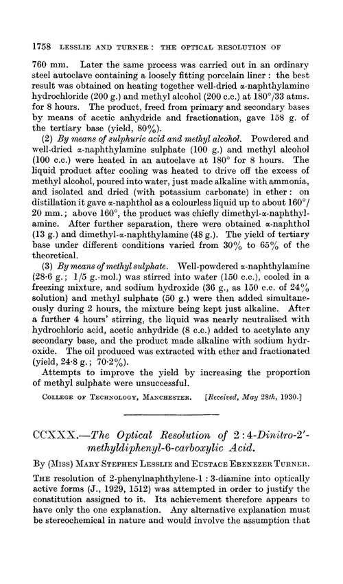 CCXXX.—The optical resolution of 2 : 4-dinitro-2′-methyldiphenyl-6-carboxylic acid