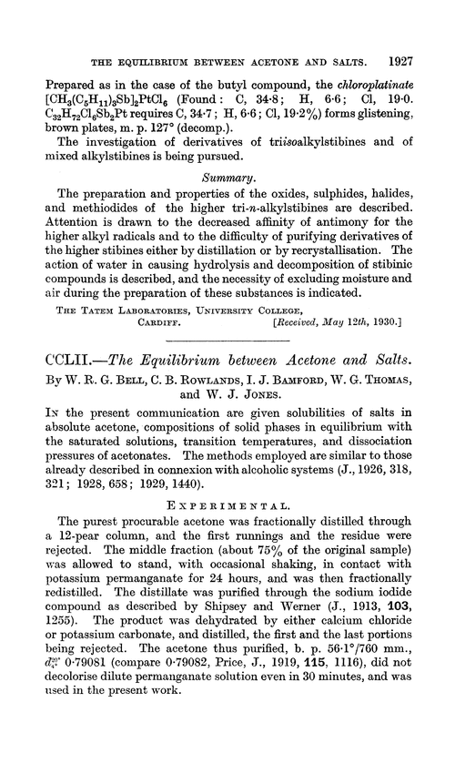 CCLII.—The equilibrium between acetone and salts