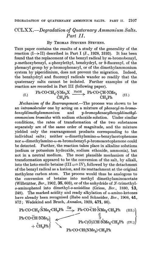 CCLXX.—Degradation of quaternary ammonium salts. Part II