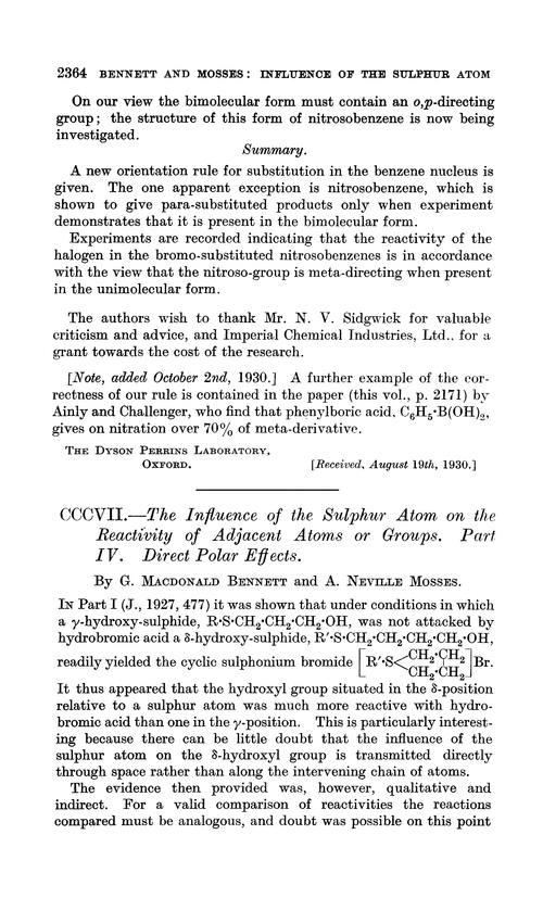 CCCVII.—The influence of the sulphur atom on the reactivity of adjacent atoms or groups. Part IV. Direct polar effects