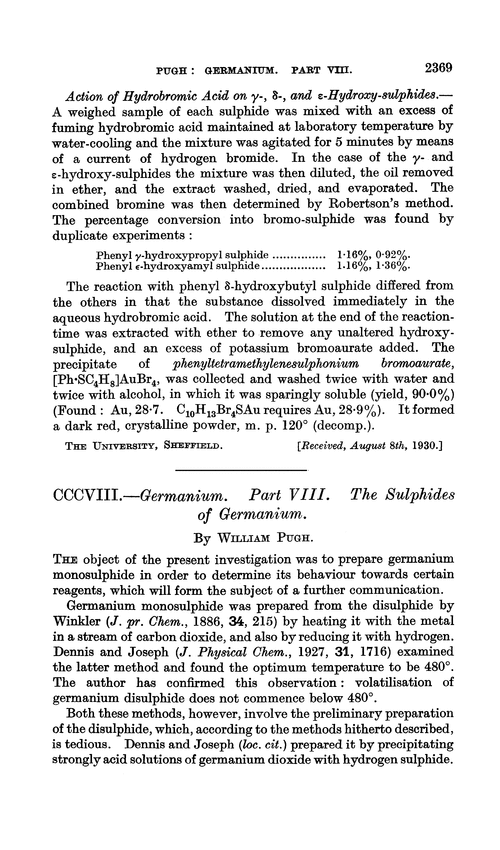 CCCVIII.—Germanium. Part VIII. The sulphides of germanium