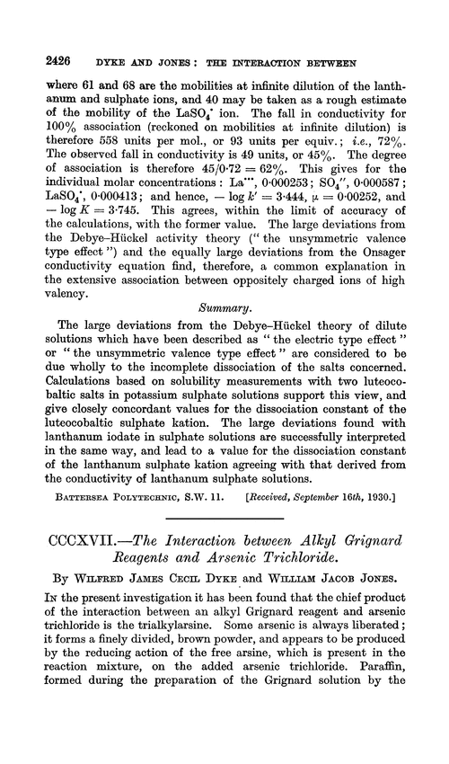 CCCXVII.—The interaction between alkyl Grignard reagents and arsenic trichloride