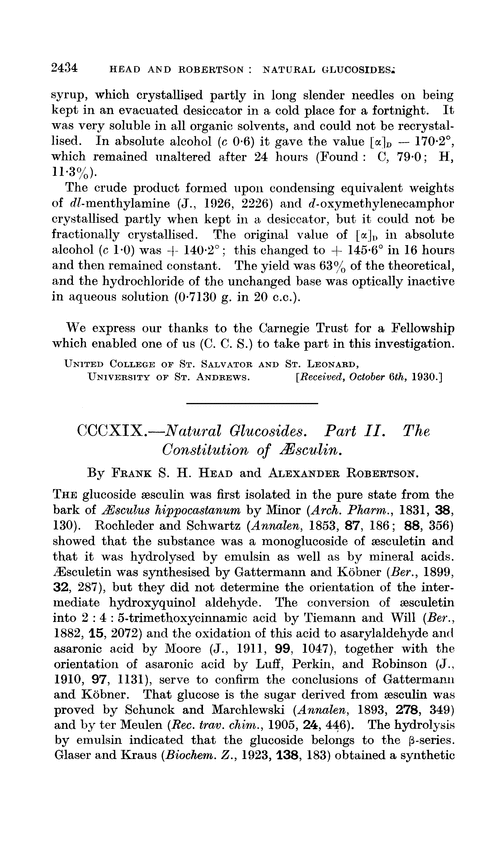 CCCXIX.—Natural glucosides. Part II. The constitution of æsculin