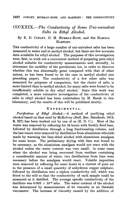 CCCXXIX.—The conductivity of some uni-univalent salts in ethyl alcohol