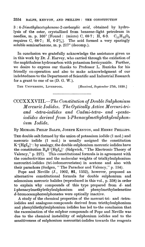 CCCXXXVIII.—The constitution of double sulphonium mercuric iodides. The optically active mercuri-tri- and -tetra-iodides and cadmi-tetra- and -penta-iodides derived from l-phenacylmethylethylsulphonium iodide