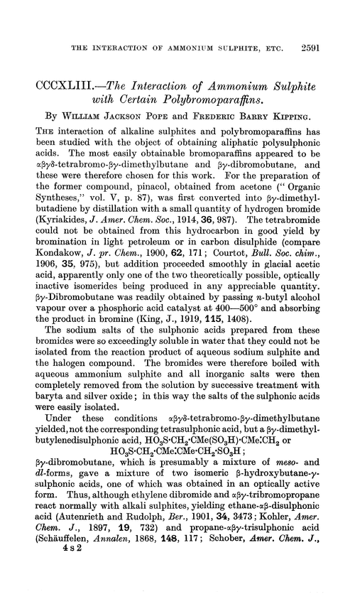 CCCXLIII.—The interaction of ammonium sulphite with certain polybromoparaffins
