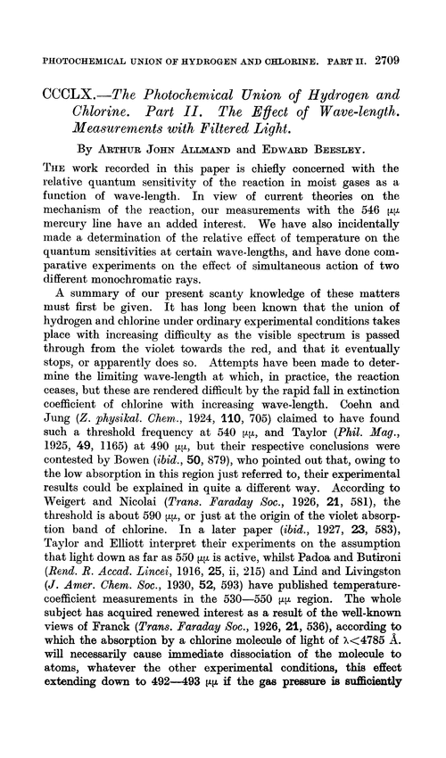 CCCLX.—The photochemical union of hydrogen and chlorine. Part II. The effect of wave-length. Measurements with filtered light