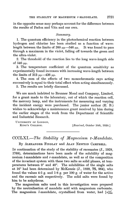 CCCLXI.—The stability of magnesium r-mandelate